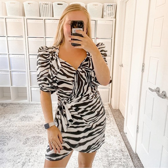 NEW THE ATTICO PAT ZEBRA PRINT MINI DRESS - Picture 5 of 14